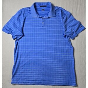 Nike‎ Dri-FIT Tiger Woods Polo Men's XL Blue Stripe Golf Shirt Snap Collar TW
